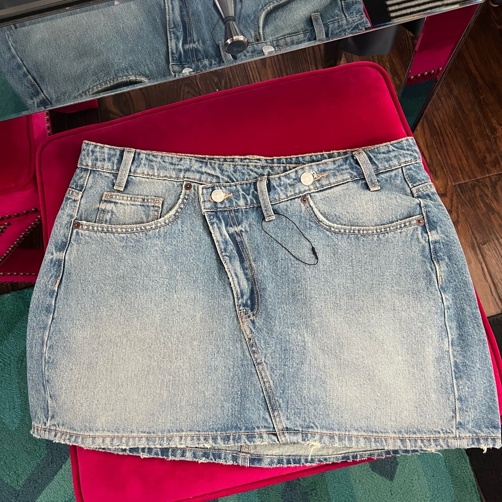 Zara Light Blue Denim Mini Skirt with Raw Hem